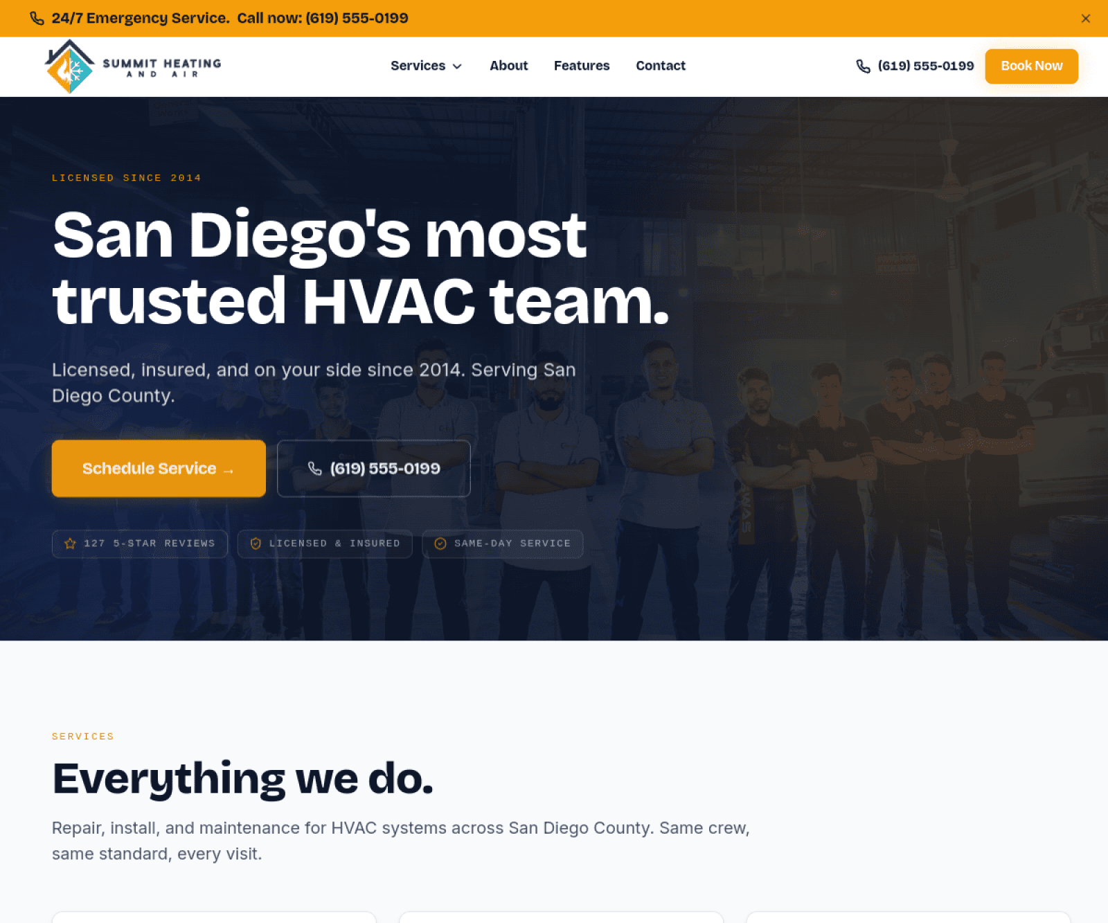 Screenshot of demo.tradesadvisory.com — a TradeScore-optimized contractor website
